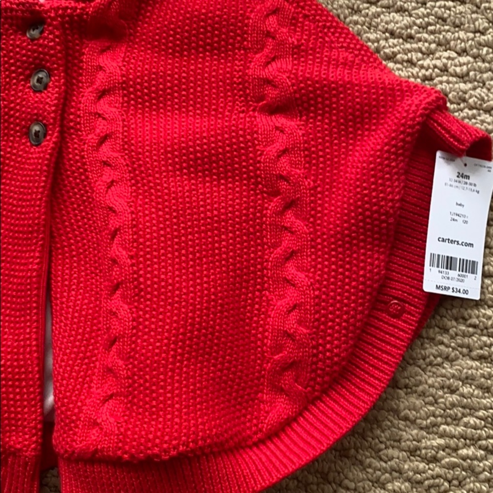 Red knitted shacket with hood. New with tags - Picture 3 of 7